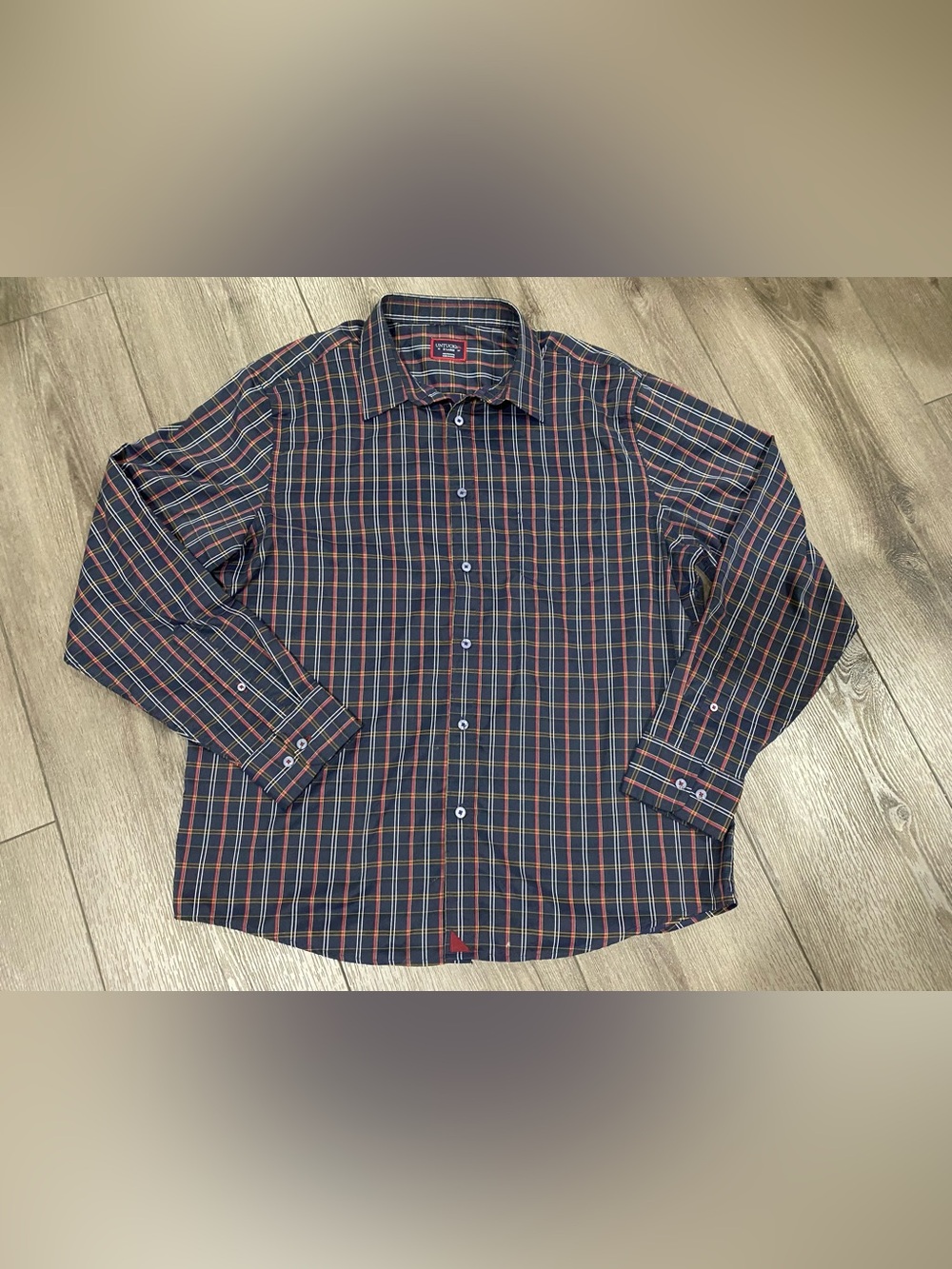 UNTUCKit Mens Navy Plaid Button-Down Shirt Long Sleeve XL